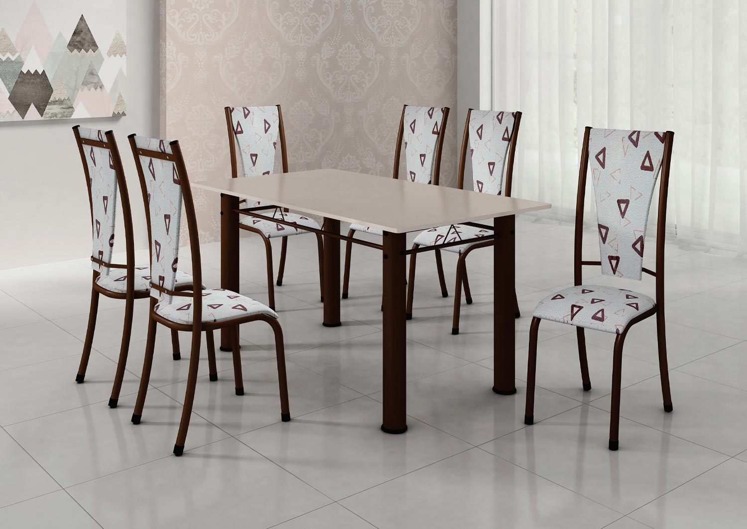 Conjunto de Mesa Bm Monaco c/6 cadeiras Ardósia/off white 1,50 x 75