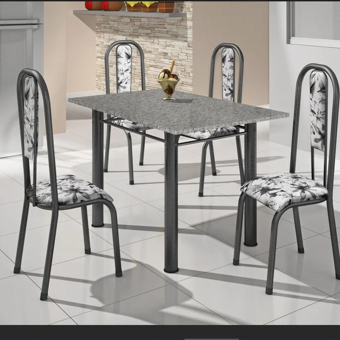 Conjunto de Mesa Bm Atenas c/4 cadeiras Tampo Ardósia 1,20 x 75 — Craqueado