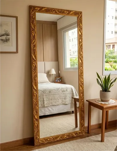 ESPELHO GRANDE MOLDURA GROSSA 1,62M X 0,62M — DOURADO