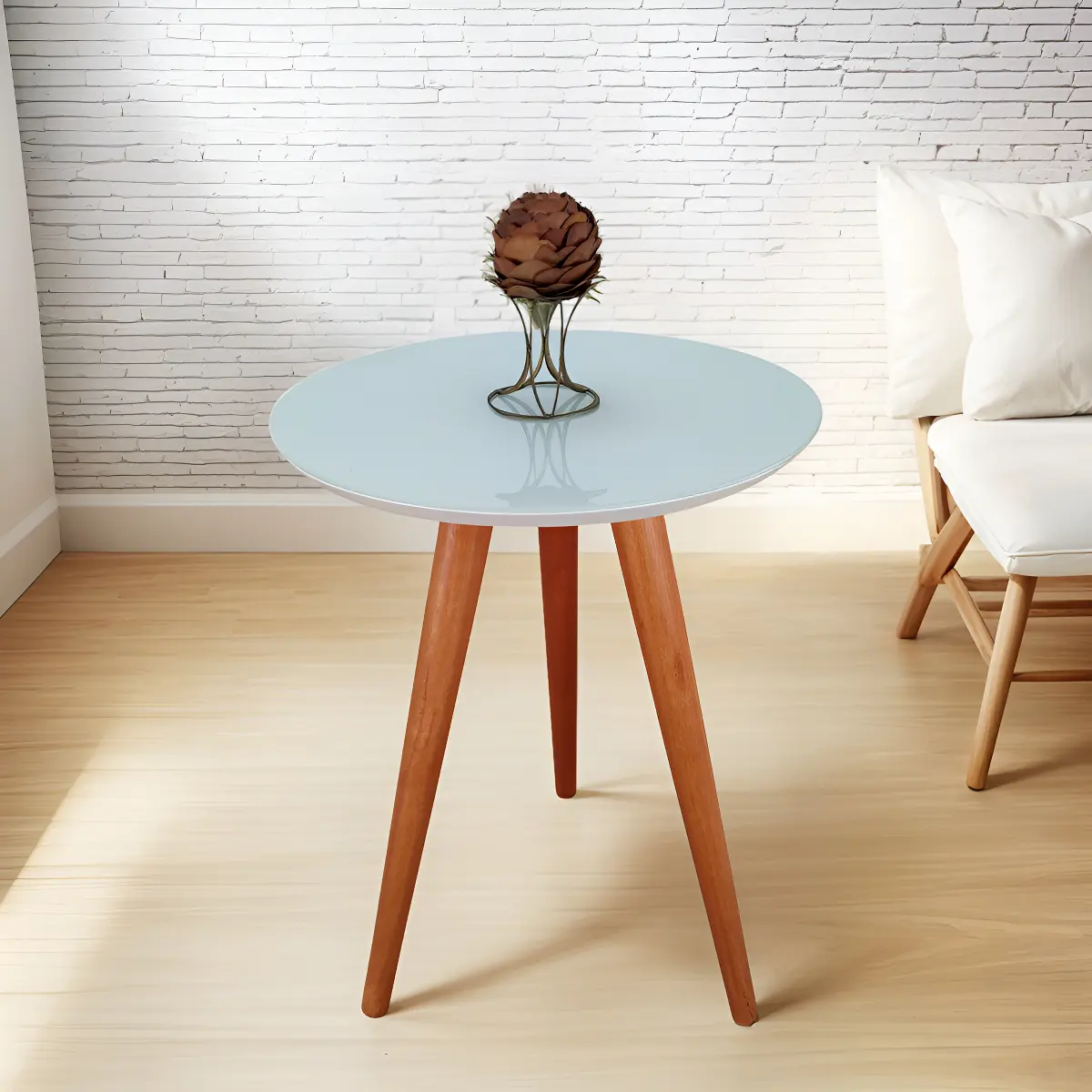 Mesa de Centro Lateral Alta IMOP (com vidro) — Cinamomo/off white