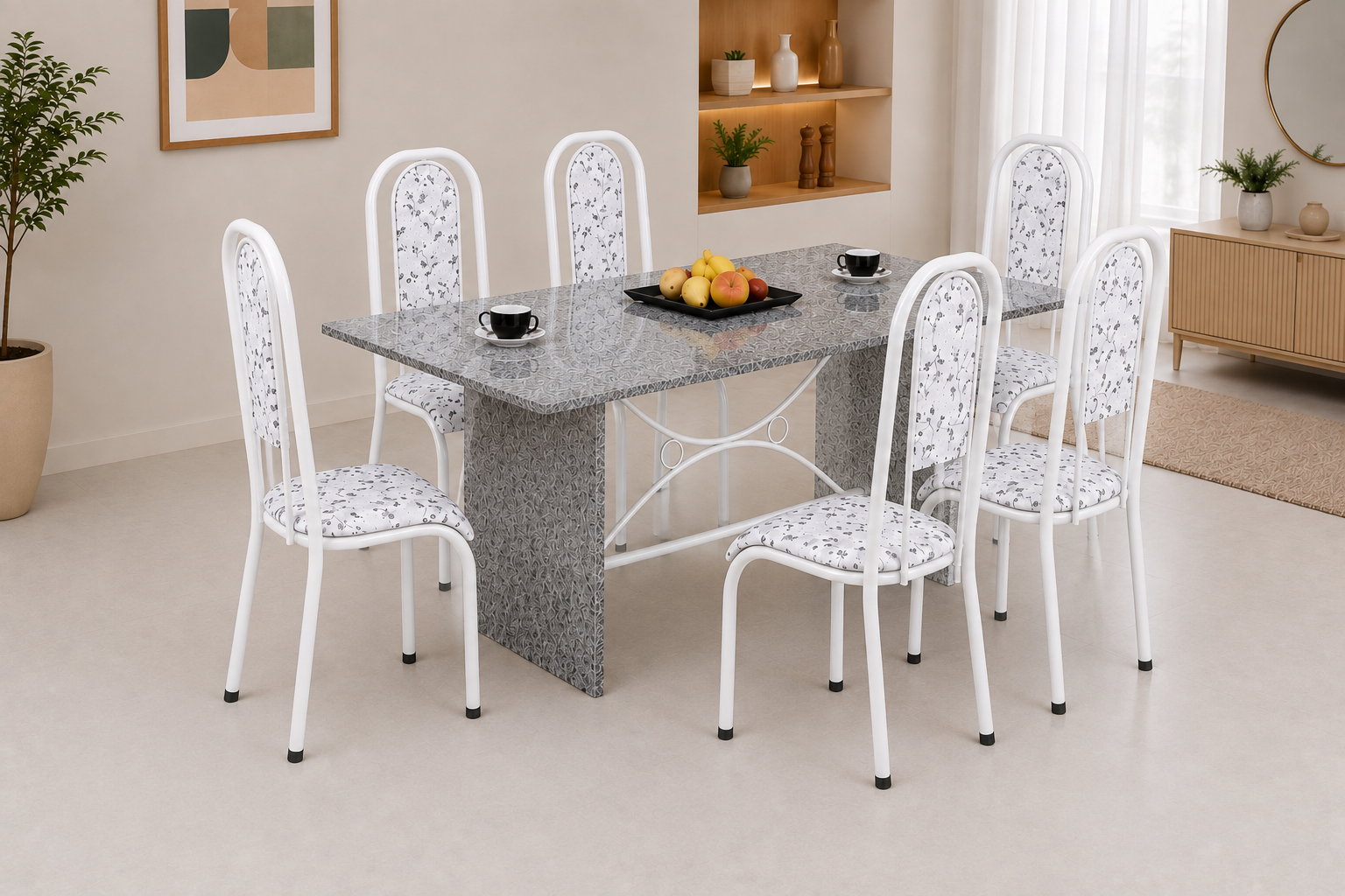 Conjunto de Mesa Quality Zurik 1,50m perna pedra c/encosto — Branca