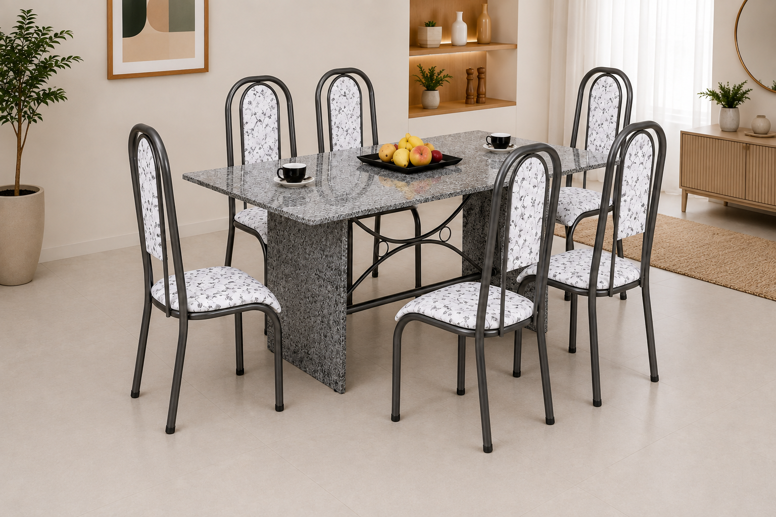 Conjunto de Mesa Quality Zurik 1,50m perna pedra c/encosto — Prata