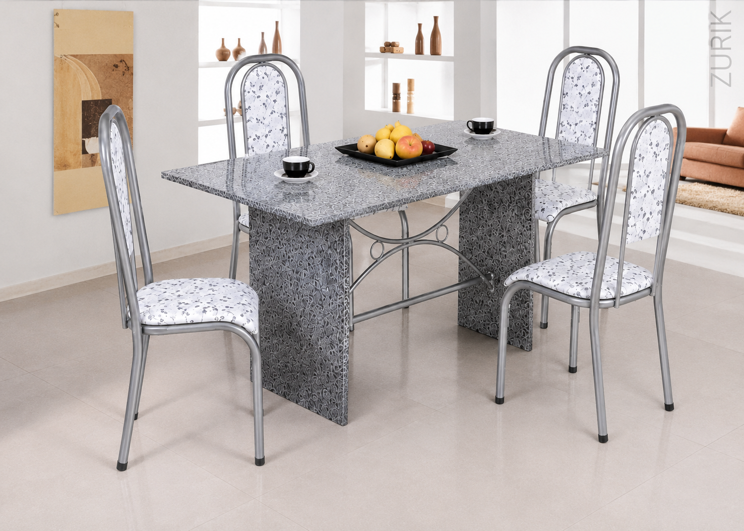 Conjunto de Mesa Quality Zurik 1,20m perna pedra c/encosto — Prata