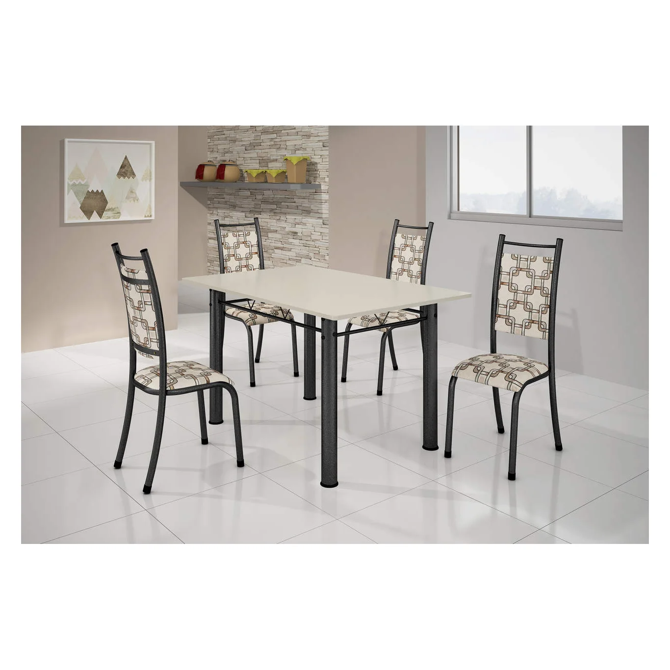 Conjunto de Mesa BM Mônaco 1,20m x 0,75m (4 Cadeiras - Tampo de Ardósia) — Preto