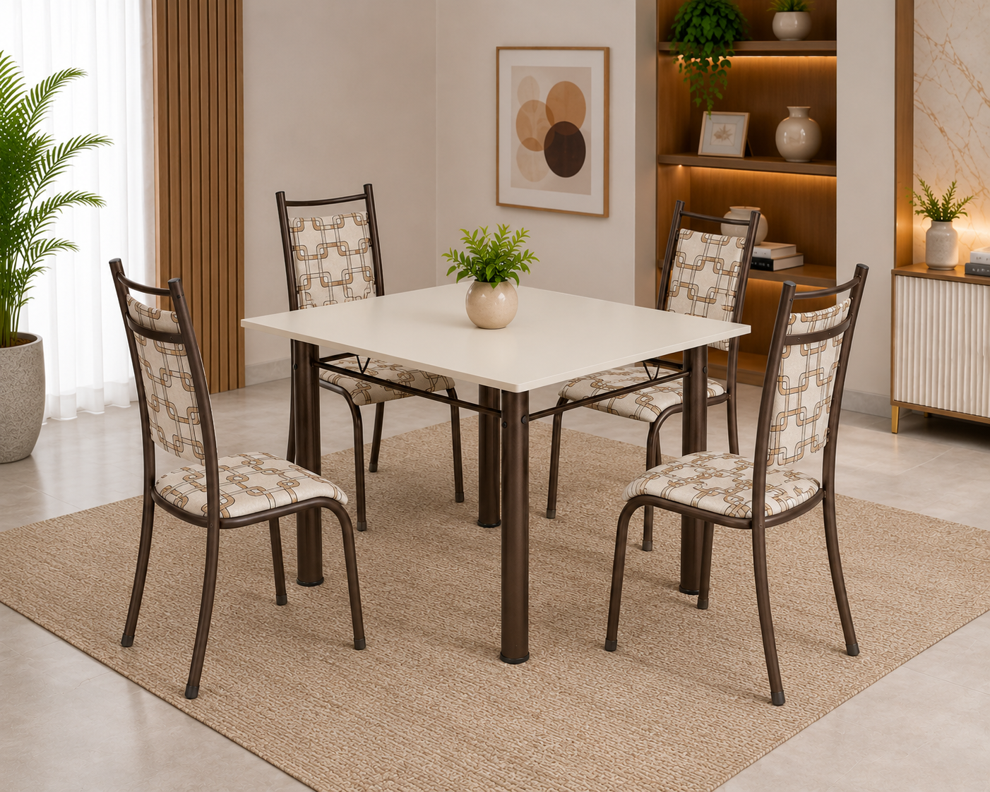 Conjunto de Mesa BM Mônaco 1,20m x 0,75m (4 Cadeiras - Tampo de Ardósia) — Café