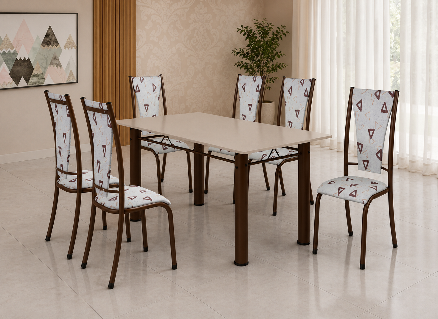 Conjunto de Mesa BM Mônaco 1,50m x 0,75m (6 Cadeiras - Tampo de Ardósia) — Café