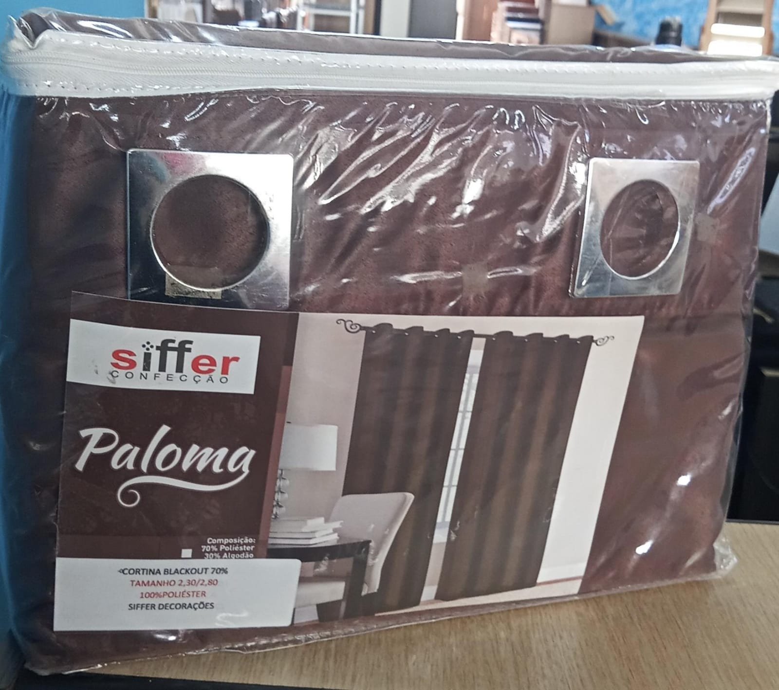 Cortina Siffer Paloma Blackout 2,30m x 2,80m Porta — Marrom