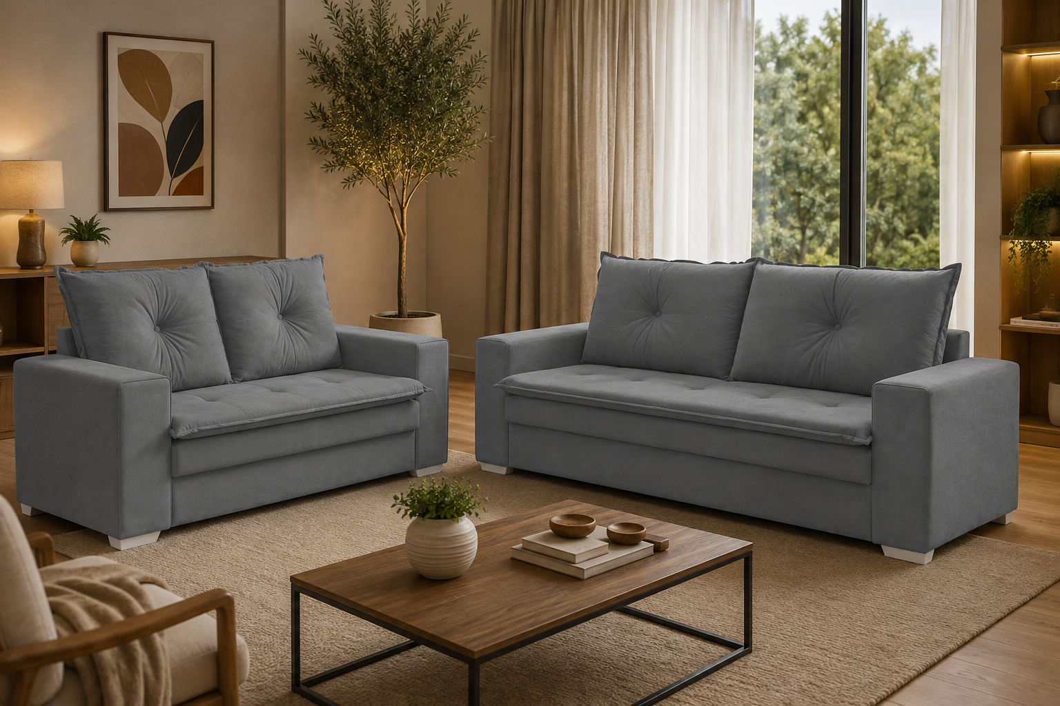 Conjunto de Sofá 2 e 3 Lugares Lufer 3055 Florianópolis — Suede