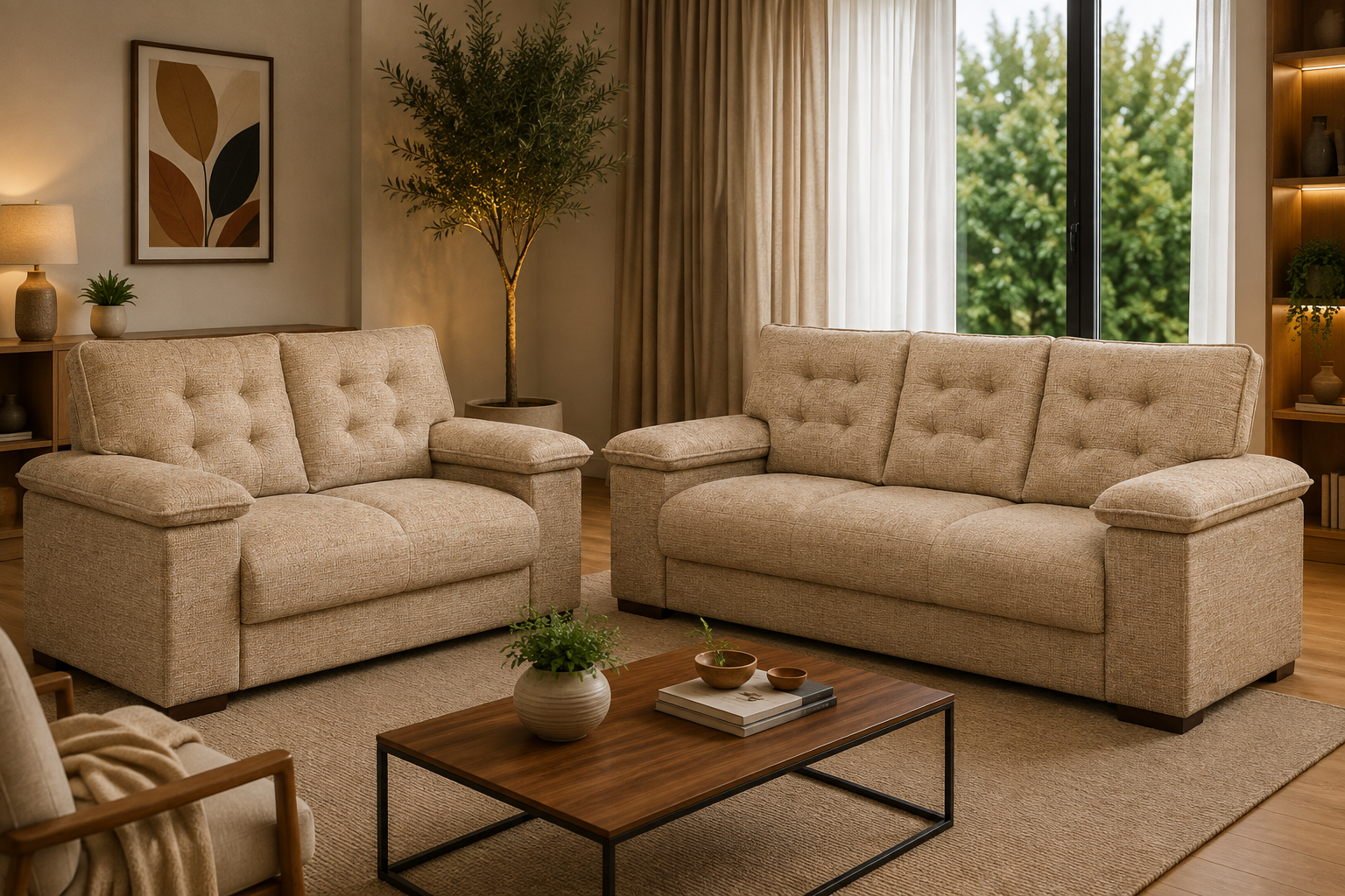 Conjunto de Sofá 2 e 3 Lugares Lufer 3040 Leblon — Linho
