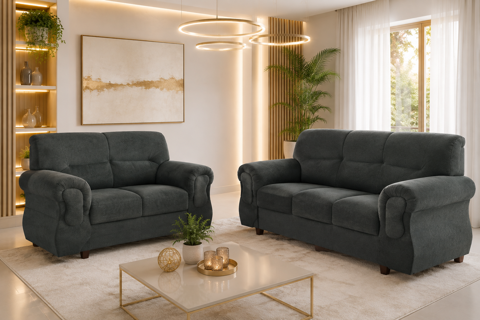 Conjunto de Sofá Quinestofados Barcelona 3.2 Lugares — Veludo